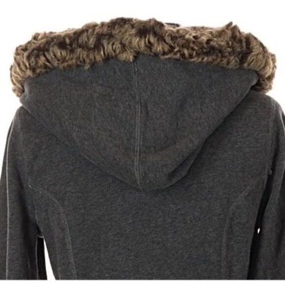 Vtg Y2K Abercrombie Gray Faux Fur Trim Hoodie Jacket | Grunge Streetwear Preppy - Picture 6 of 10